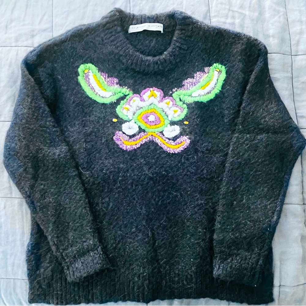 Sumptuous RAQUEL ALLEGRA chunky alpaca blend sweater gorgeous hand embroidery!